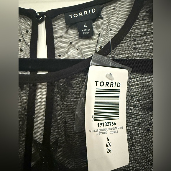 Peplum Stretch Woven Glitter Star Organza Top Torrid Size 4 NWT - Picture 5 of 5